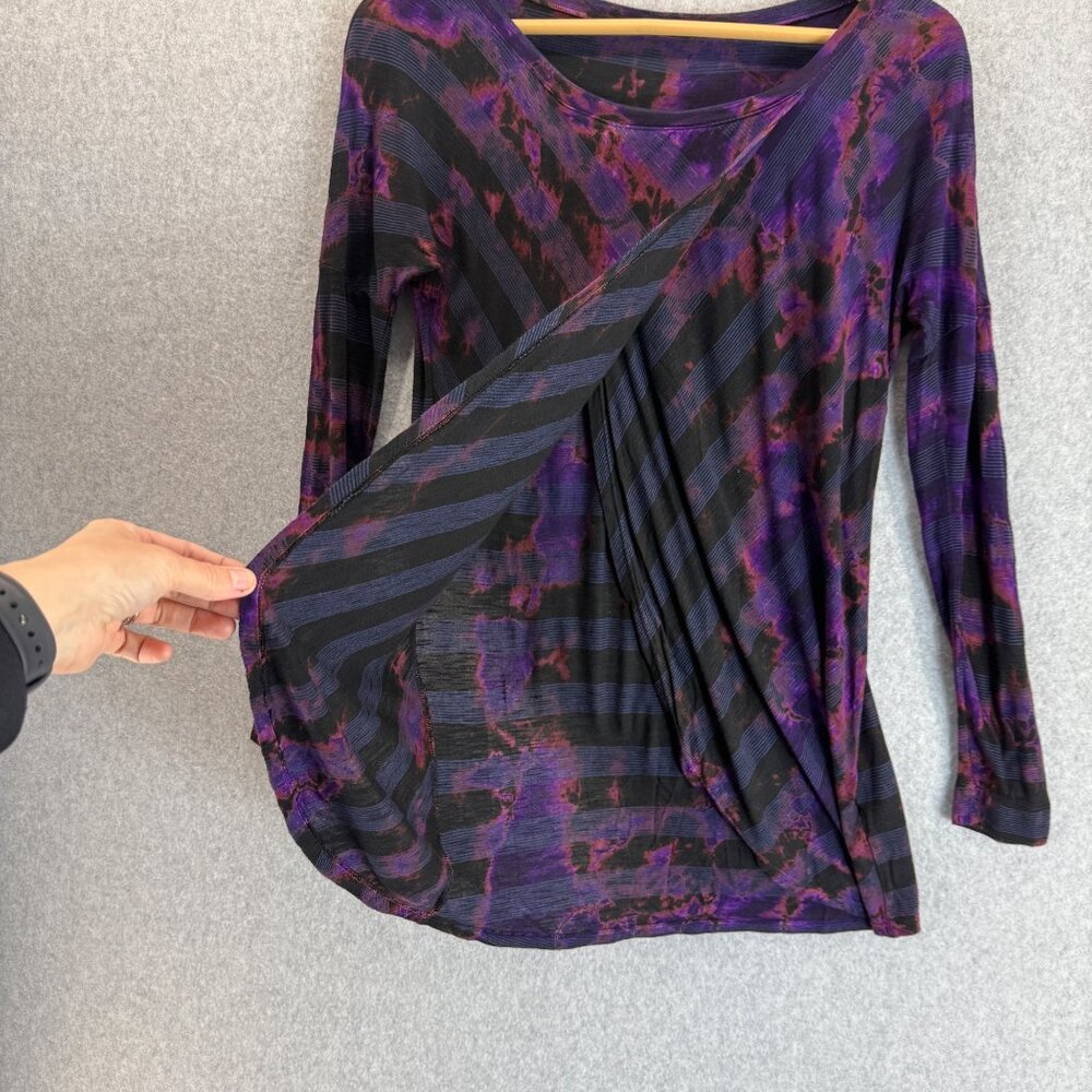 Ecco Clothing Womens Black Purple Tie Dye Layered‎ Blouse Shirt Long Sleeve XS - Picture 3 of 11